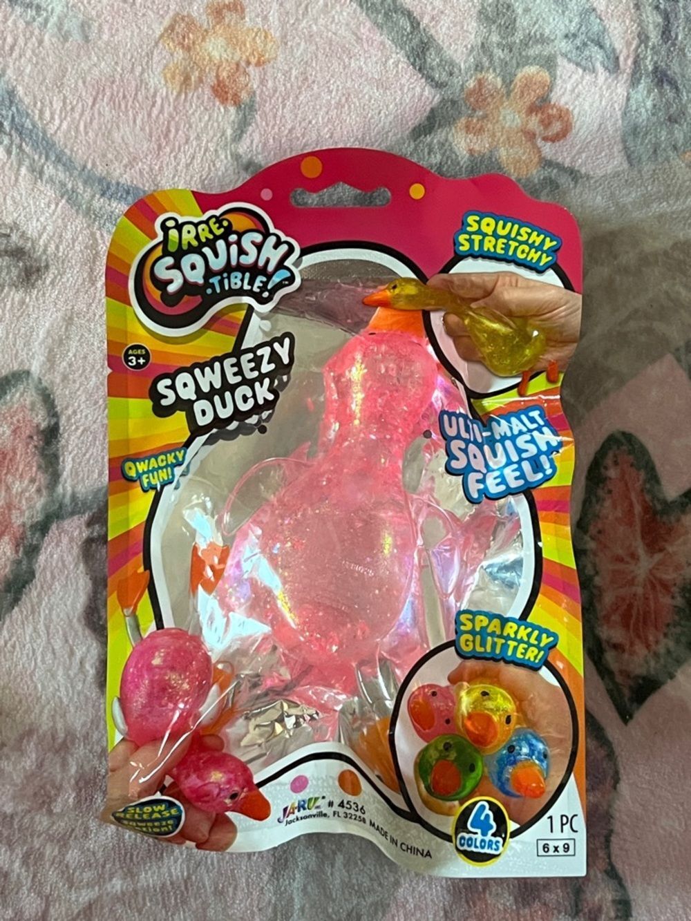 Ja-Ru Sqweezy Duck Kids Toy - Pink Sparkly Squish